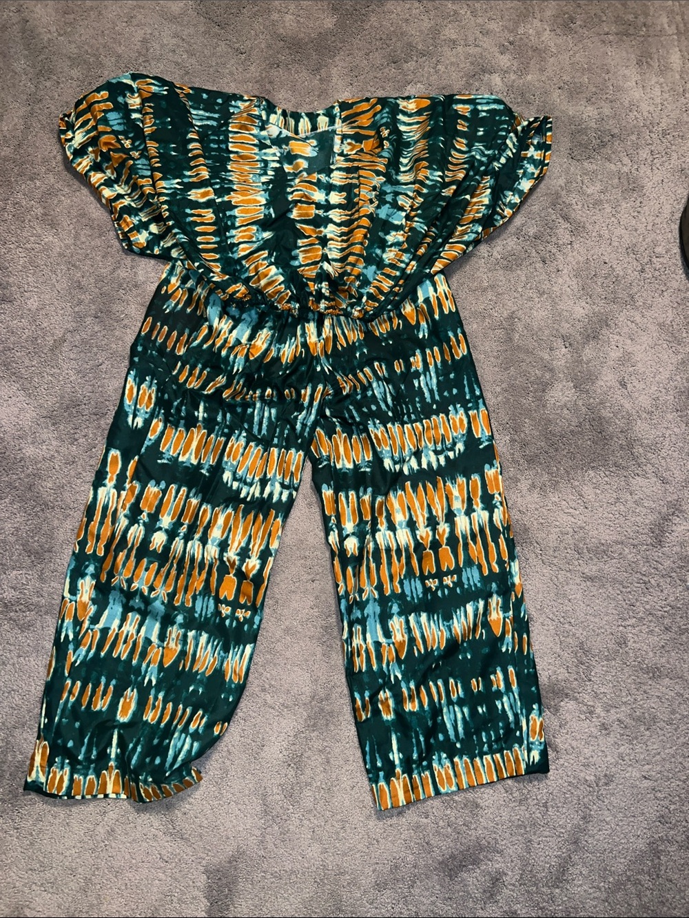 Wide Leg Tie-Dye 2 piece set in Teal & Mustard